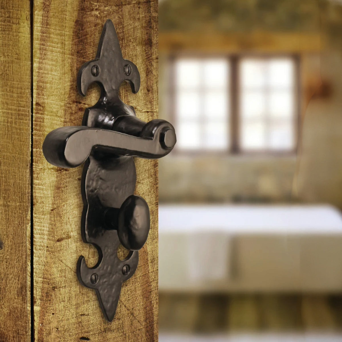 Marketplace JPG companion for Antique Fleur De Lys Black Door Handle Latch Lock Bathroom Handles