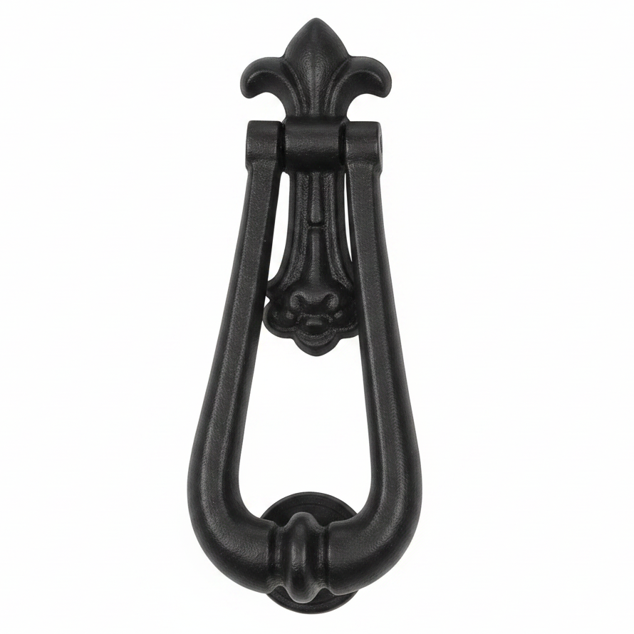 Old Hill Ironworks Fleur De Lys Door Knocker Black Antique - 195mm