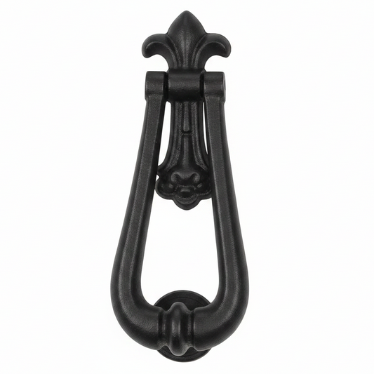 Old Hill Ironworks Fleur De Lys Door Knocker Black Antique - 195mm