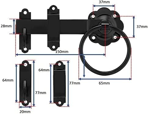 Garden Side Gate Fixing Kit 3x T Hinges Ring Latch Brenton Bolt Set BLACK