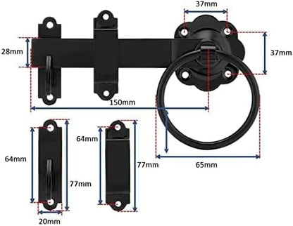 Garden Side Gate Fixing Kit 3x T Hinges Ring Latch Brenton Bolt Set BLACK