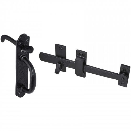 Loquet de portail à pouce noir antique 185 mm Old Hill Iron Garden Cottage + fixations 