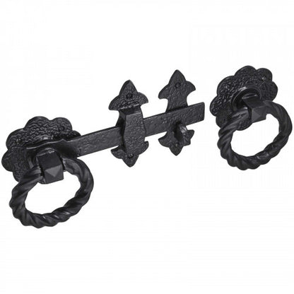 210mm Old Hill Fleur De Lys Heavy Duty Twisted Ring Gate Latch Black