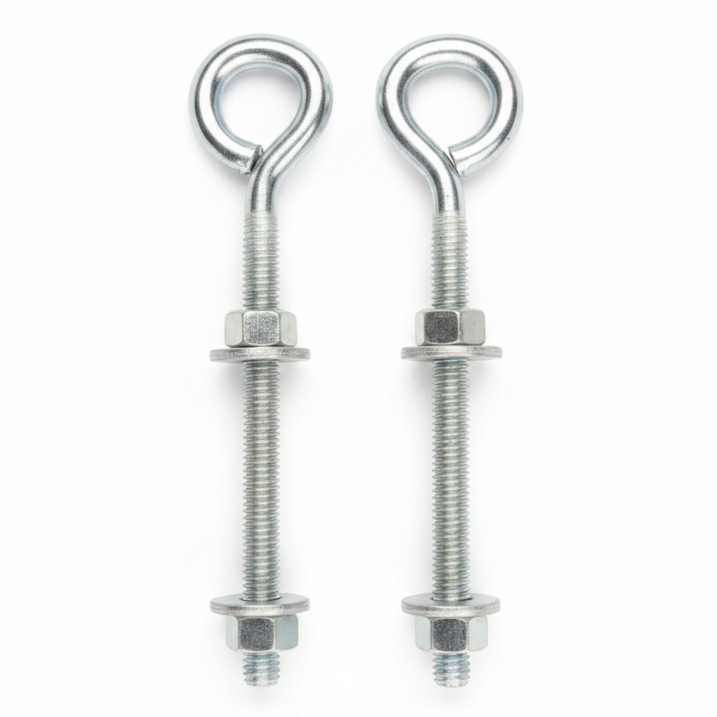 Zinc-plated welded eye bolts with 2 nuts and 2 washers