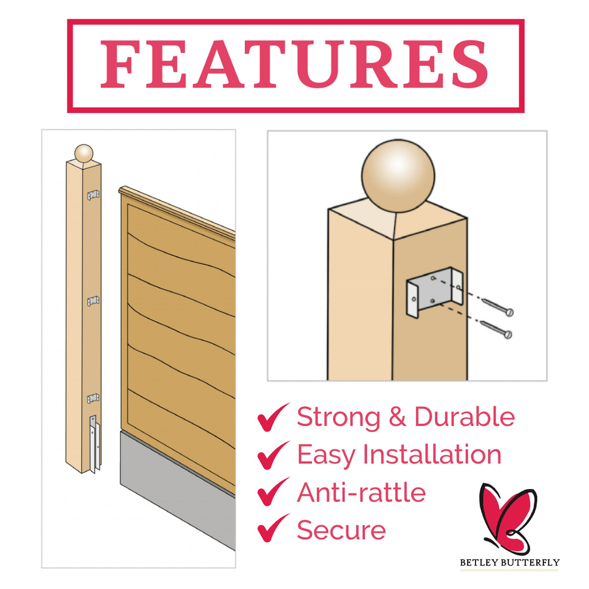 Marketplace JPG companion for Fence Panel U Clips Brackets for Wooden Posts Galvanised Anti-Rattle Timber Fence Fixings