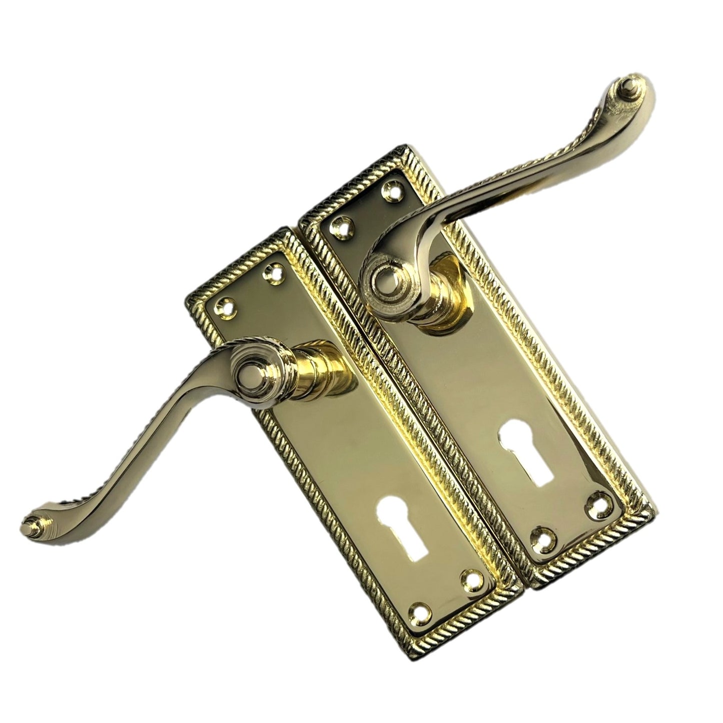 Door Handles Georgian Lever Lock Roped Edge - Brass 150mm x 50mm