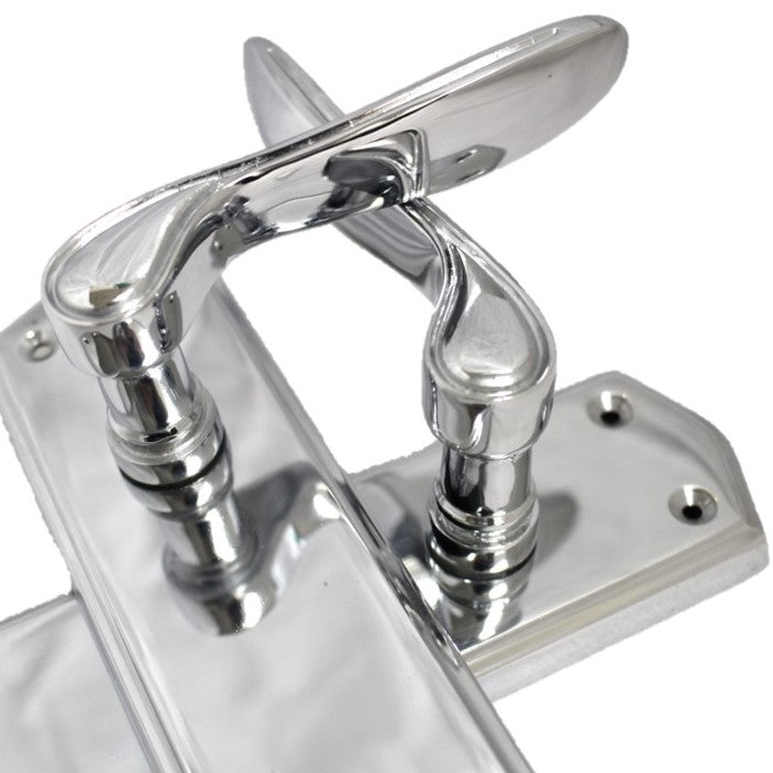 Door Handles CHROME Stellar Latch Set Shaped Backplate with Tubular Latch