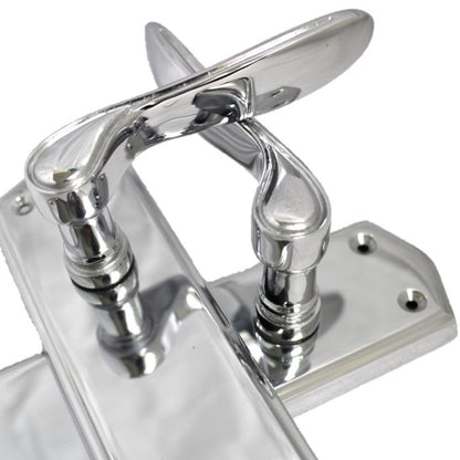 Door Handles CHROME Stellar Latch Set Shaped Backplate with Tubular Latch