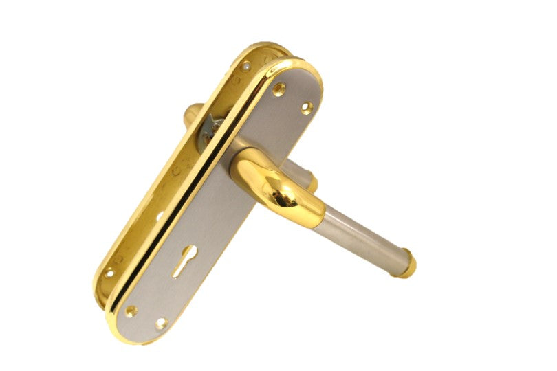 Poignée de porte Marina à levier de verrouillage bicolore - Laiton et satin