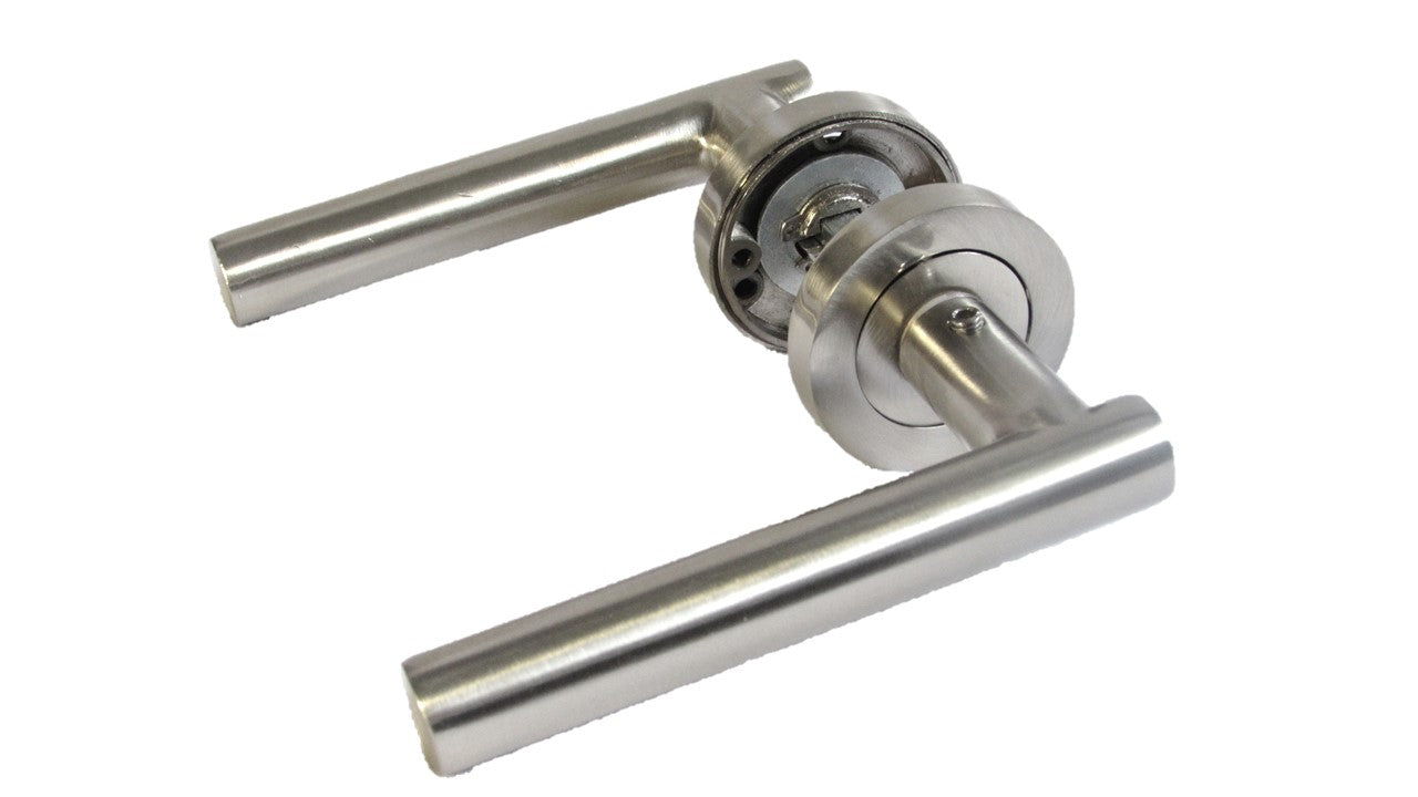 Poignées de porte à levier droit en T sur rosace - Satin 125 mm