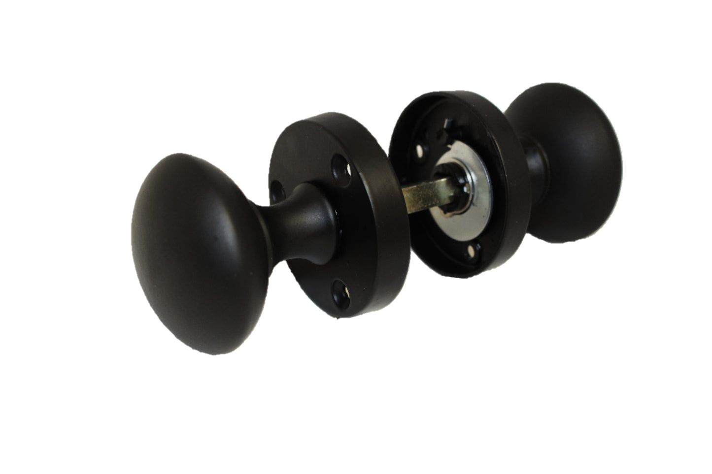 Boutons de porte ronds victoriens à mortaise à ressort - Noir mat 56 mm