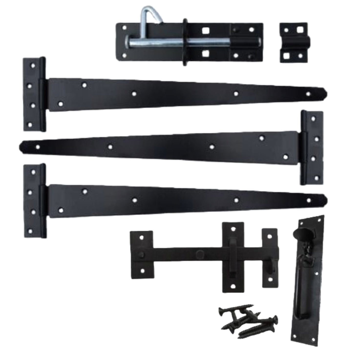 Marketplace JPG companion for Garden Side Gate Fixing Kit 3x Tee Hinges Suffolk Latch & Brenton Bolt Set Black Powder Coated 8" – 18"