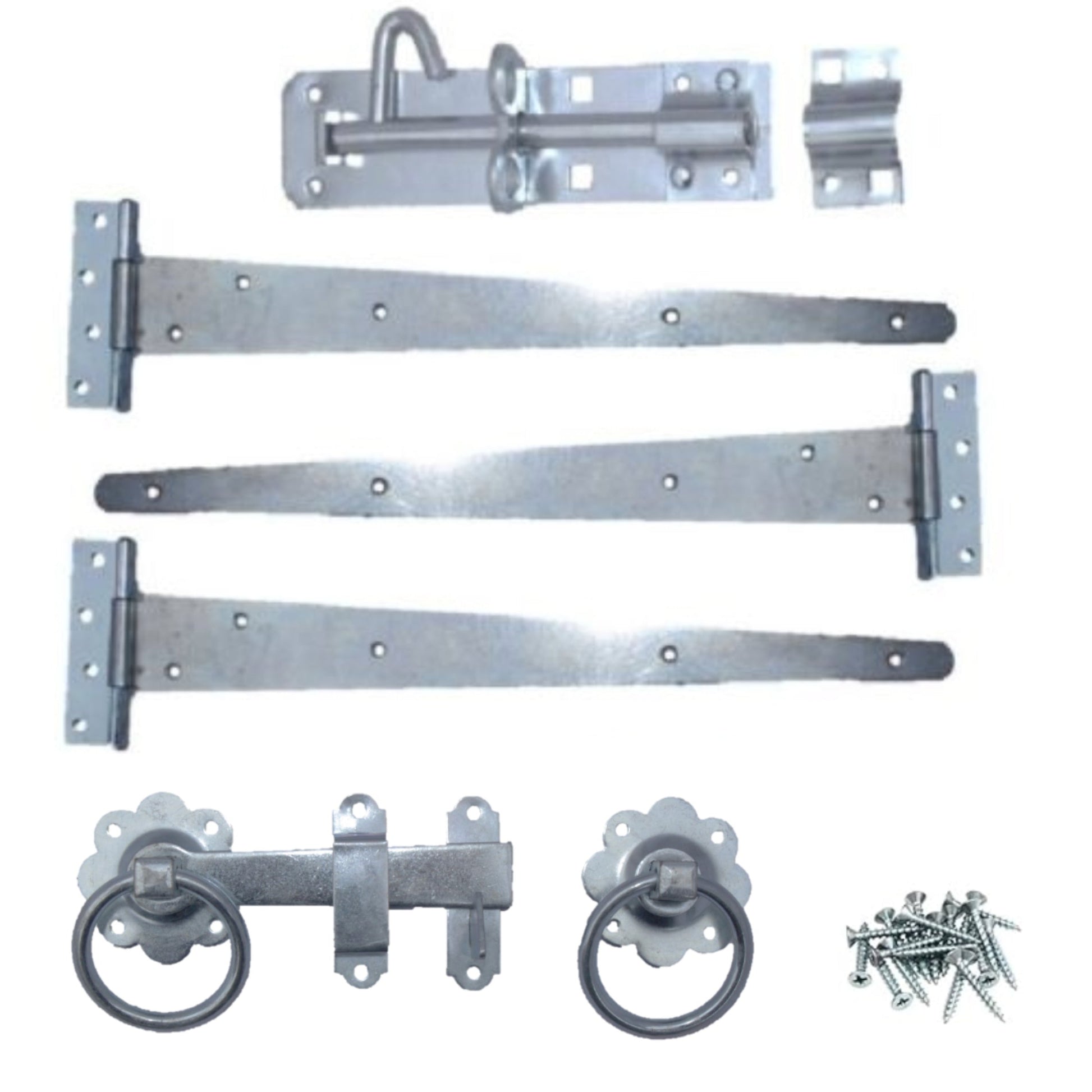 Marketplace JPG companion for Garden Side Gate Fixing Kit 3x Tee Hinges Ring Latch & Brenton Bolt Set Zinc Plated 8" – 18"