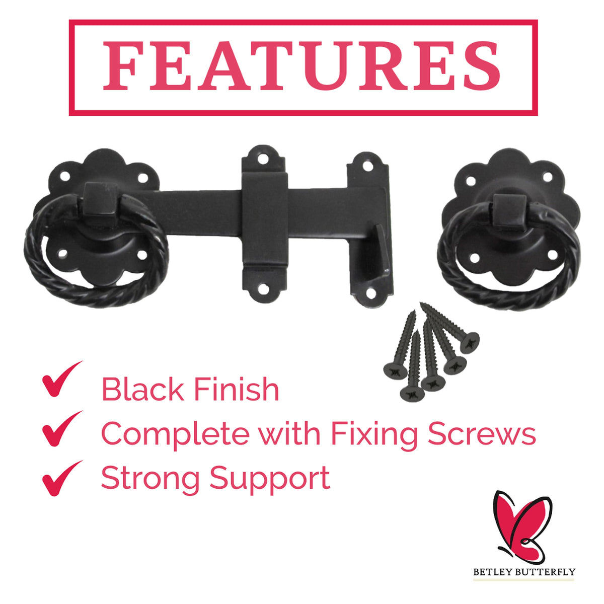 Marketplace JPG companion for Ring Gate Latch Black 6" 150mm Twisted Ring Garden Gate Catch