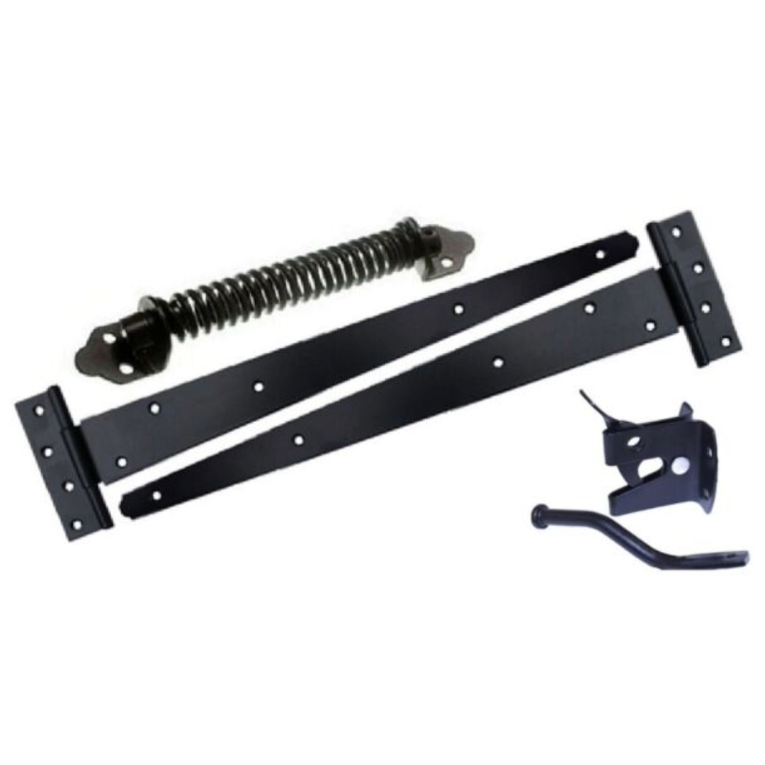 Kit de portail de jardin avec 2 charnières en T et ressort de rappel pour loquet de portail automatique, noir