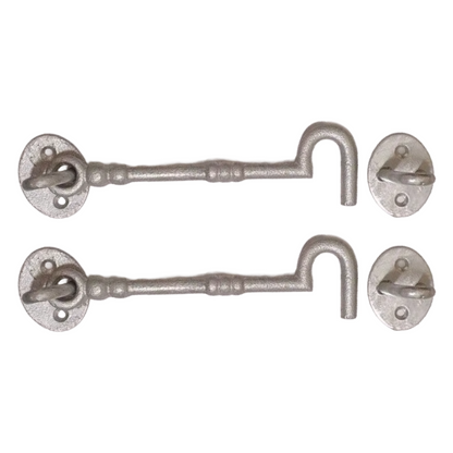 Cast Cabin Hook-Eye Latch x2 Catch 6" 8" Galvanised Shutter Hold Back Open Gate