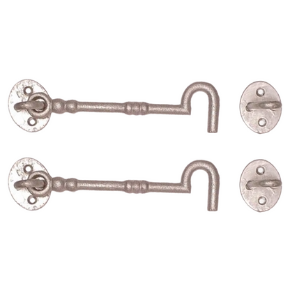Cast Cabin Hook-Eye Latch x2 Catch 6" 8" Galvanised Shutter Hold Back Open Gate