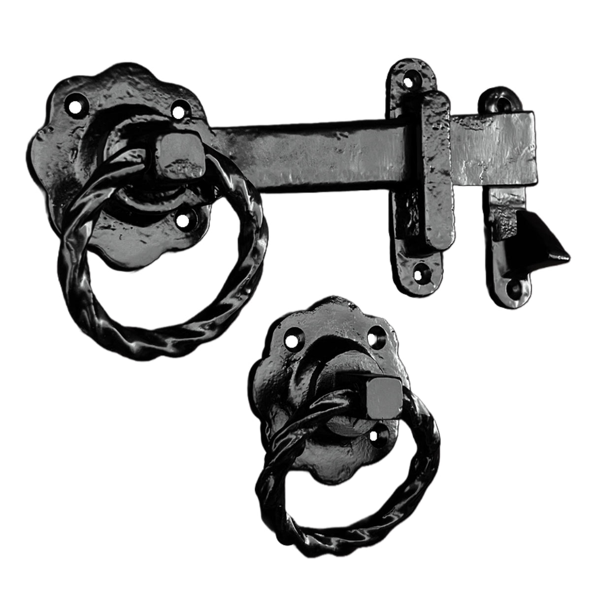 Marketplace JPG companion for Twisted Ring Gate Latch Circle Black Antique 200mm Garden Cottage