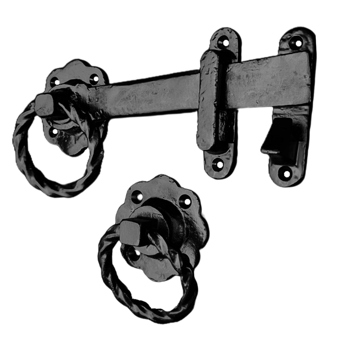 Marketplace JPG companion for Twisted Ring Gate Latch Circle Black Antique 200mm Garden Cottage
