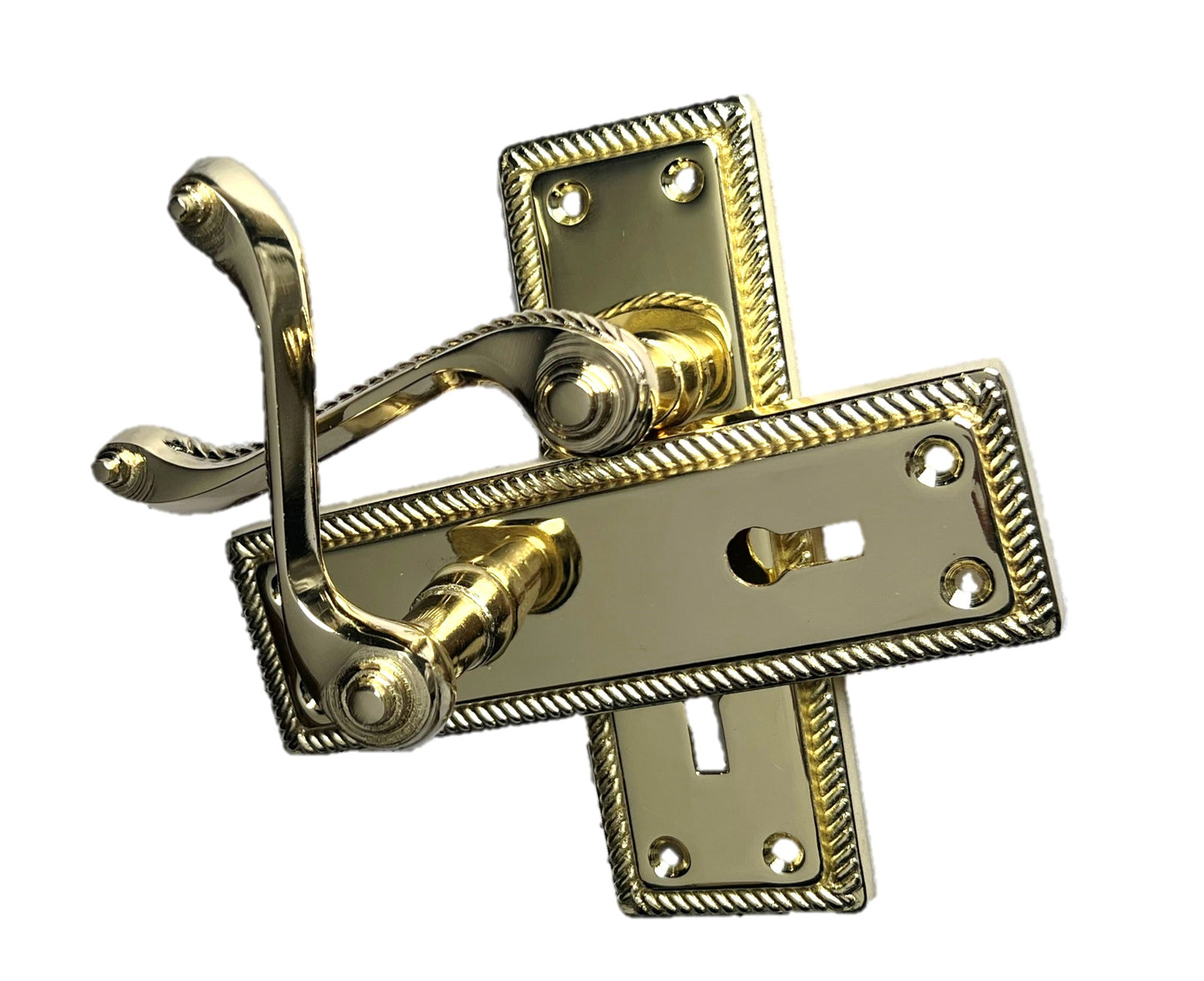 Door Handles Georgian Lever Lock Roped Edge - Brass 150mm x 50mm