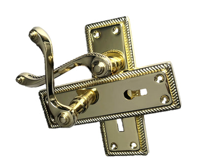 Poignée de porte géorgienne en laiton, serrure, ensemble de poignées de porte, serrure à levier, charnières, pack