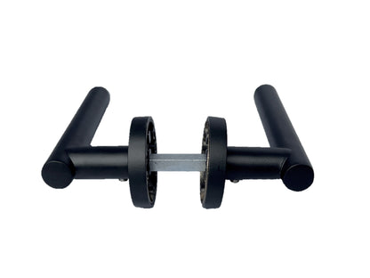 Poignées de porte à levier en T noir mat sur rosace ronde, pack de poignées modernes