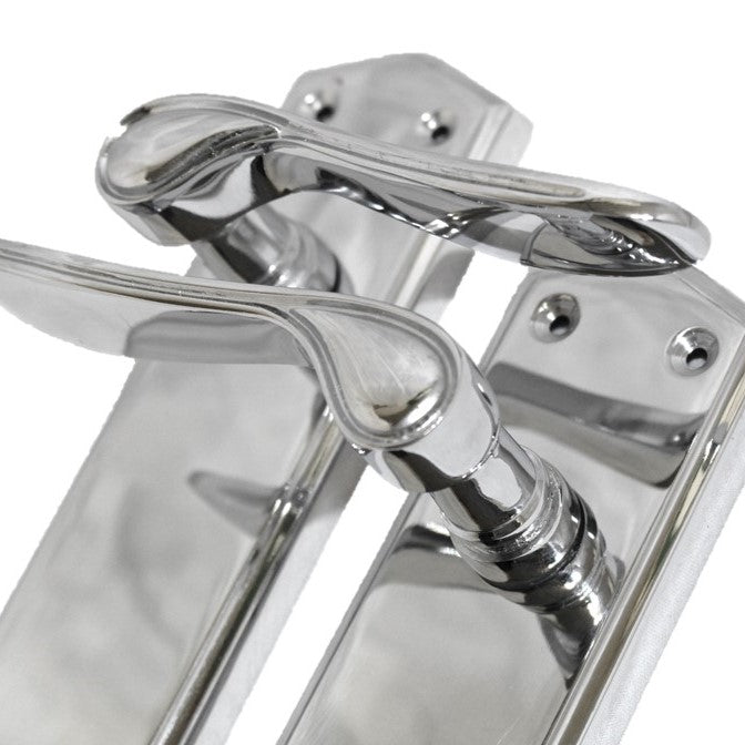Door Handles CHROME Stellar Latch Set Shaped Backplate with Tubular Latch