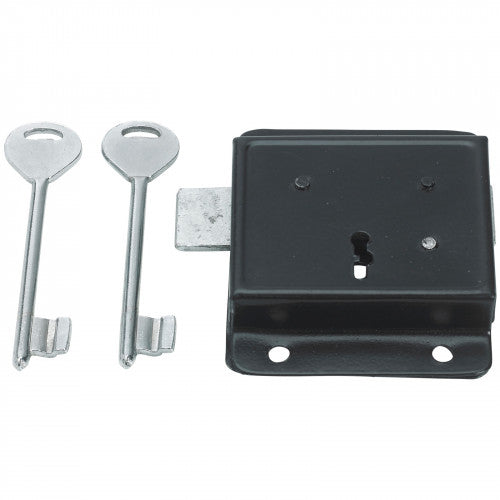 Serrure à pression noire 3" 75 mm - Serrure à fixation frontale pour porte/portail/abri de jardin avec clés