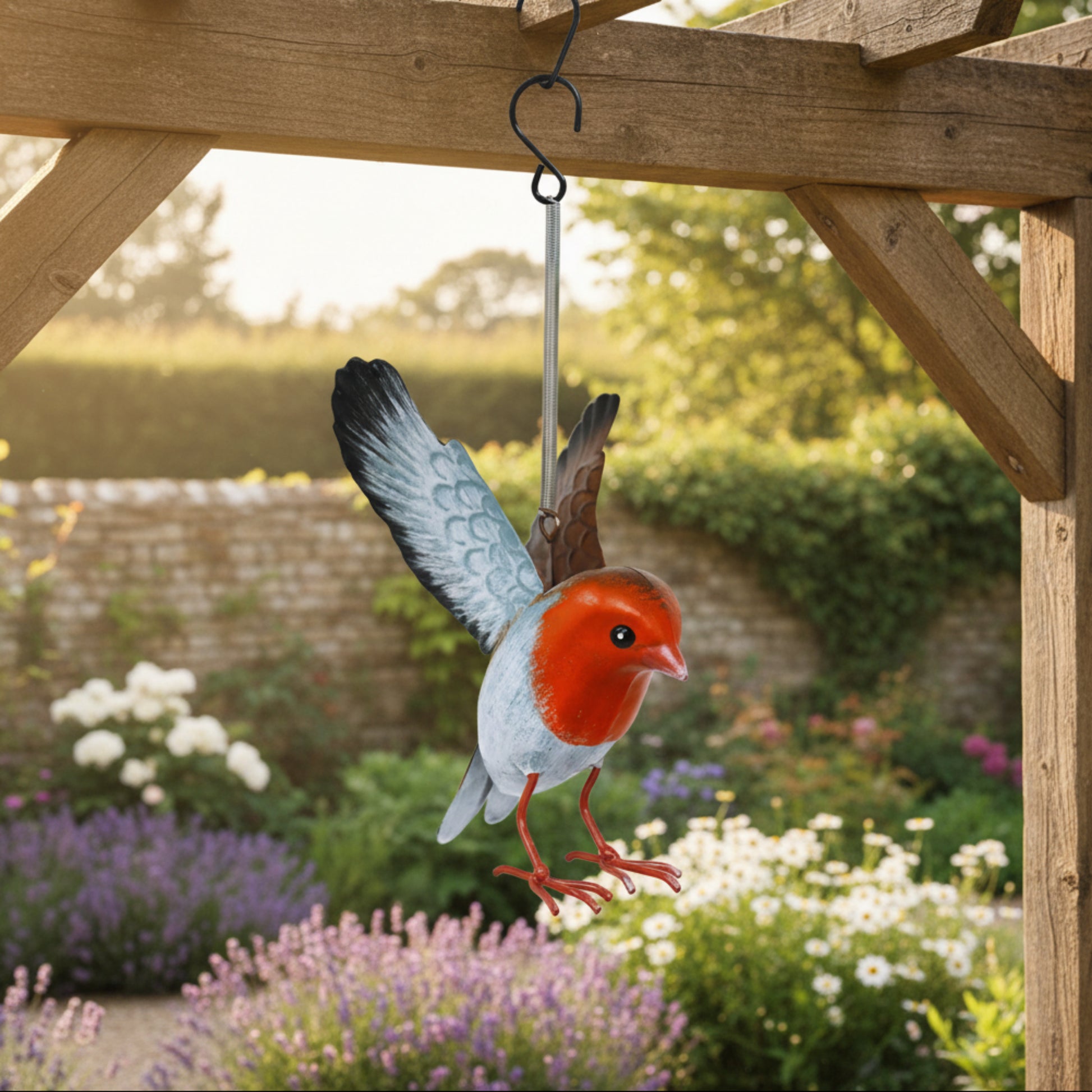 Small Metal Hanging Robin Garden Ornament, 14cm, Default Title
