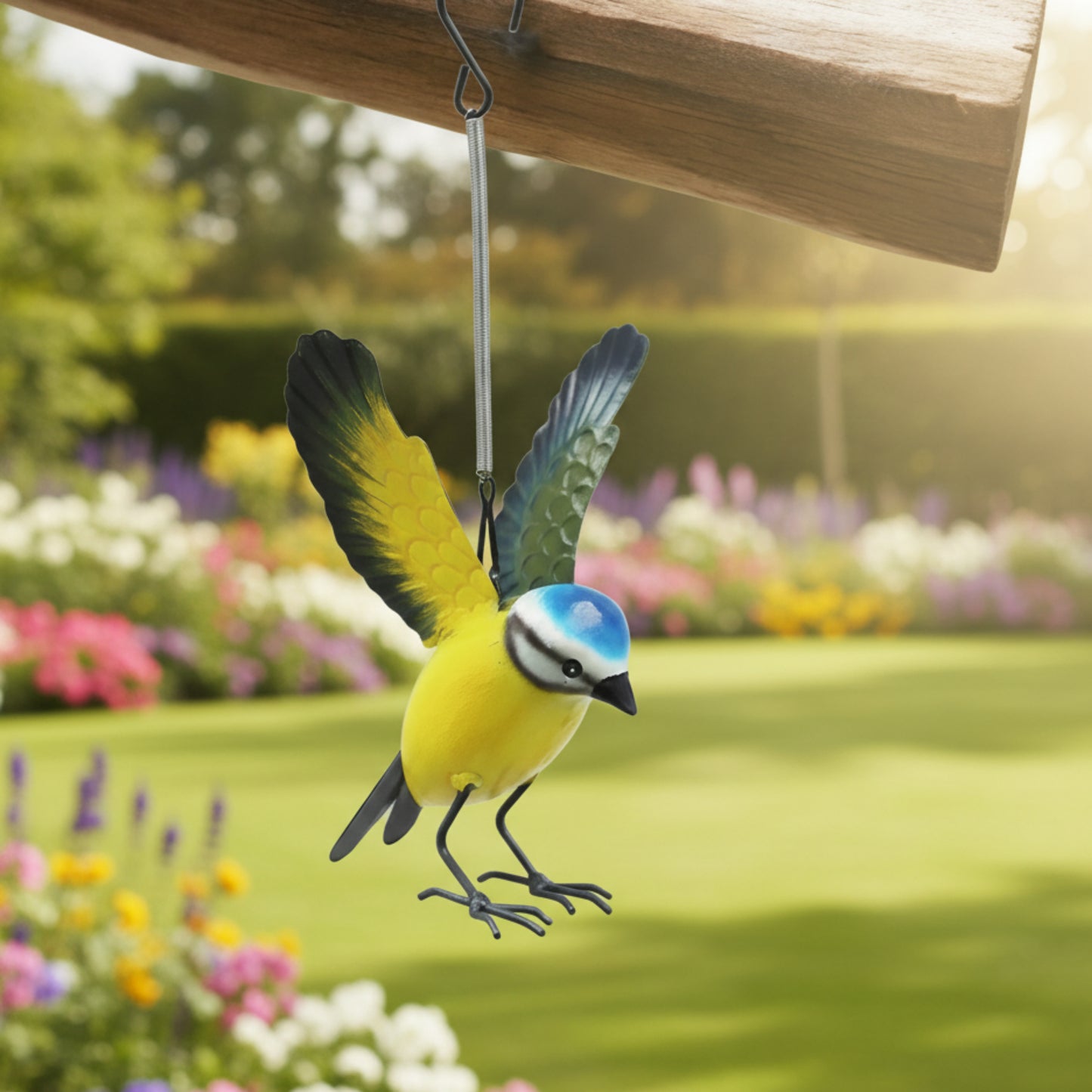 Small Metal Hanging Blue Tit Garden Ornament, 14cm, Default Title