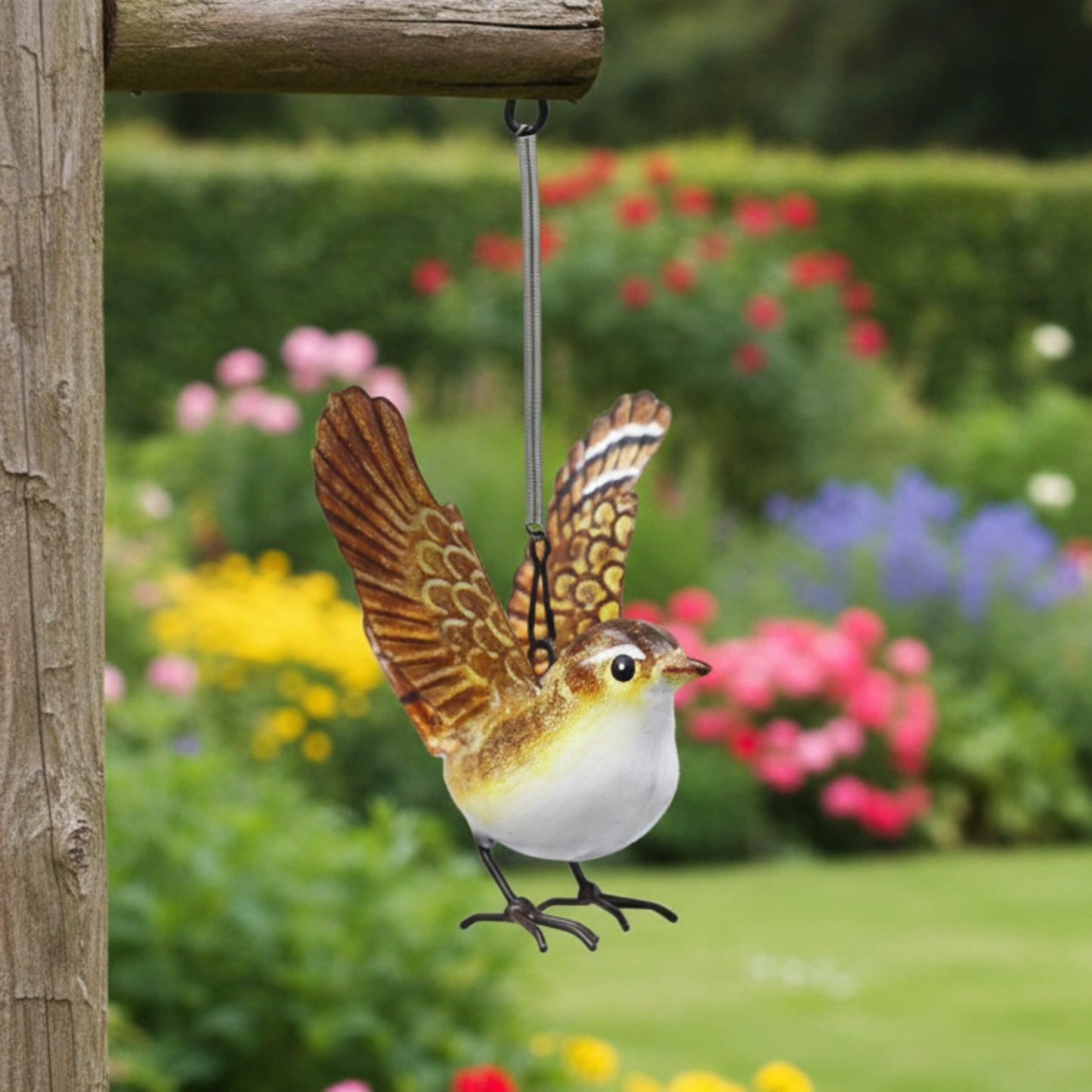Small Metal Hanging Wren Garden Ornament, 14cm, Default Title