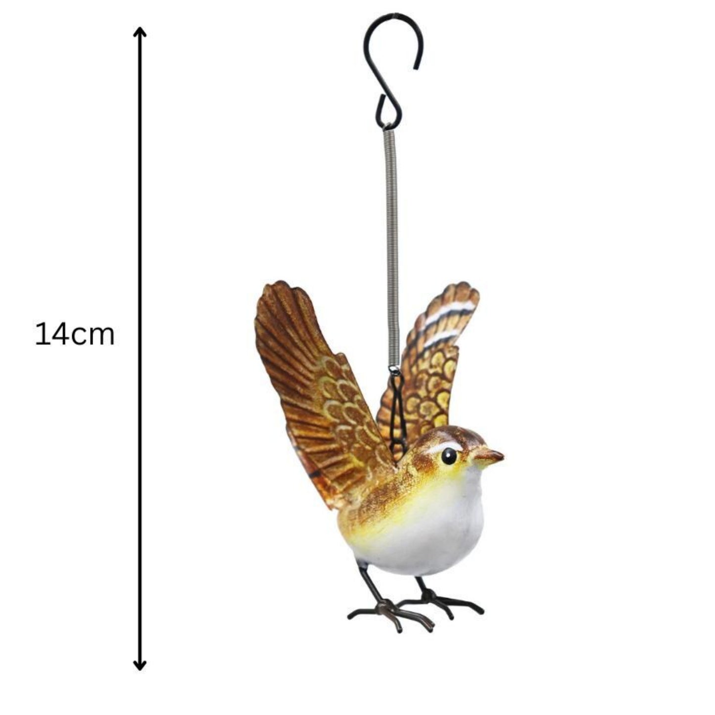 Small Metal Hanging Wren Garden Ornament, 14cm, additional view
