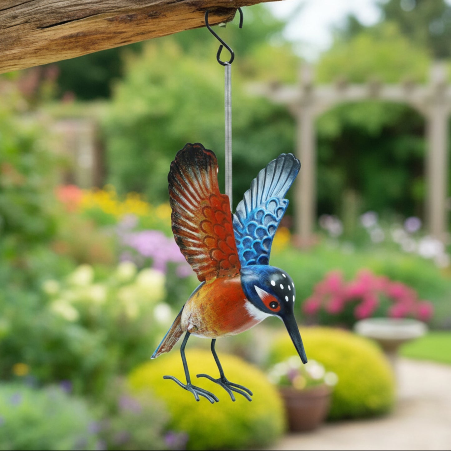 Small Metal Hanging Kingfisher Garden Ornament, 14cm, Default Title