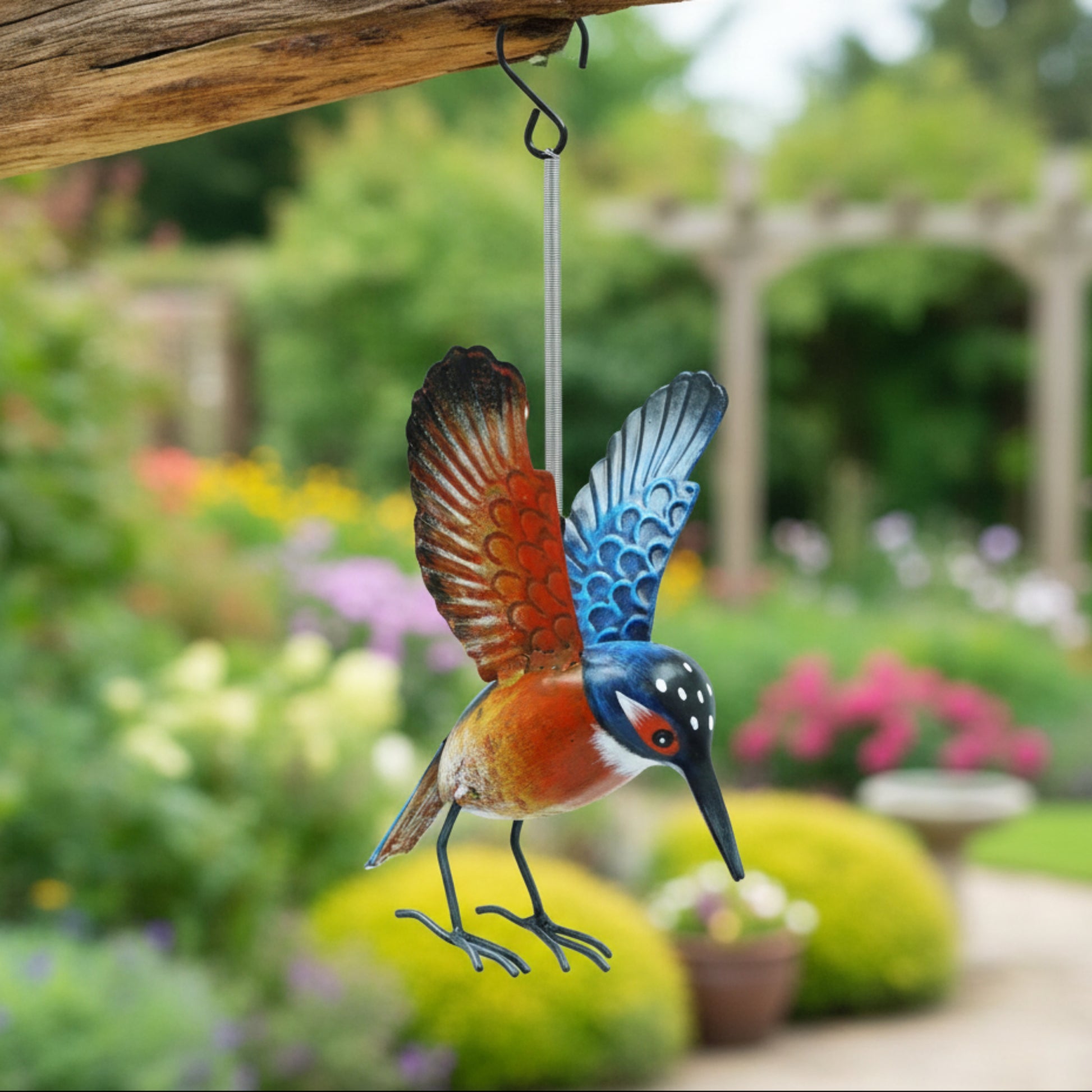 Small Metal Hanging Kingfisher Garden Ornament, 14cm, Default Title