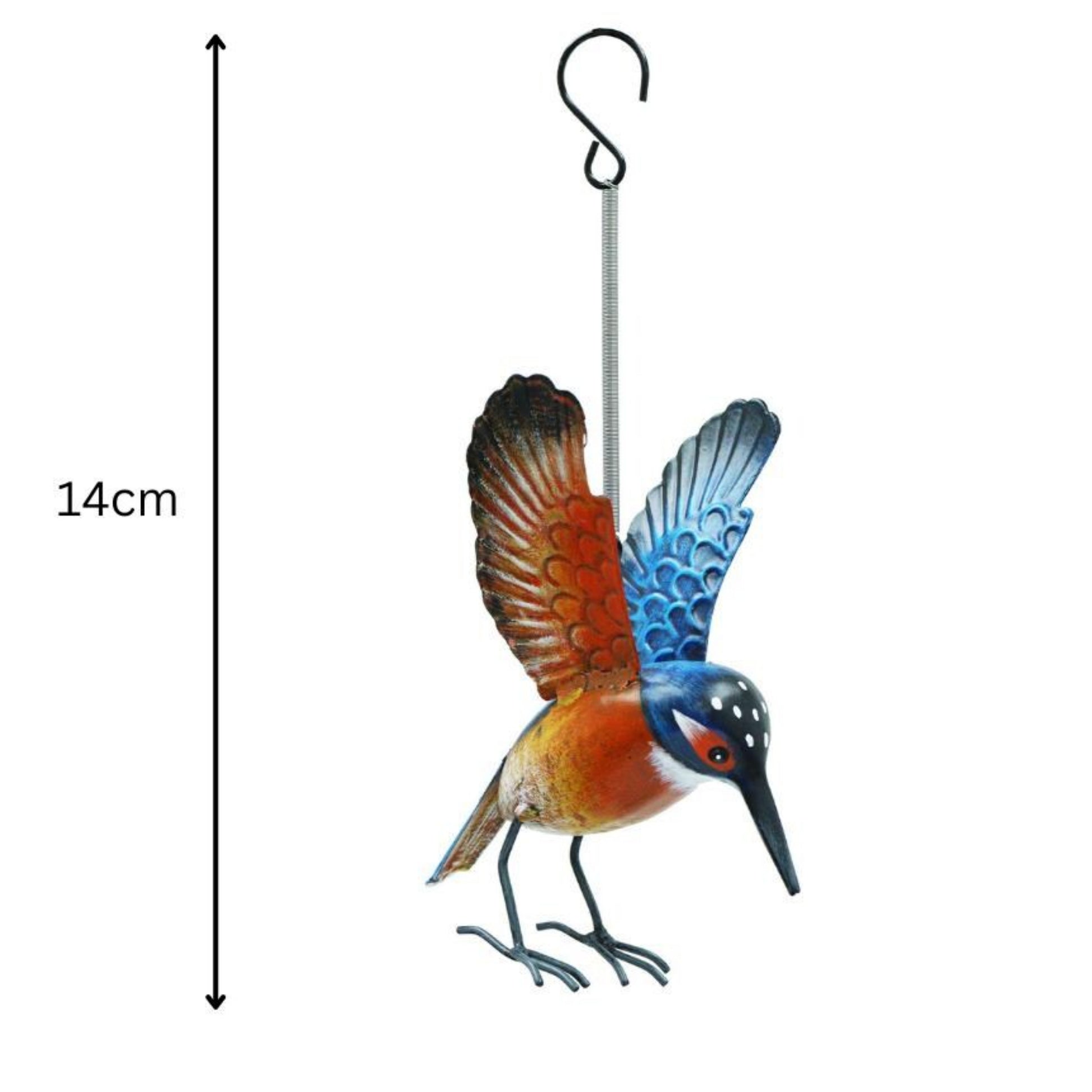 Small Metal Hanging Kingfisher Garden Ornament, 14cm, additional view