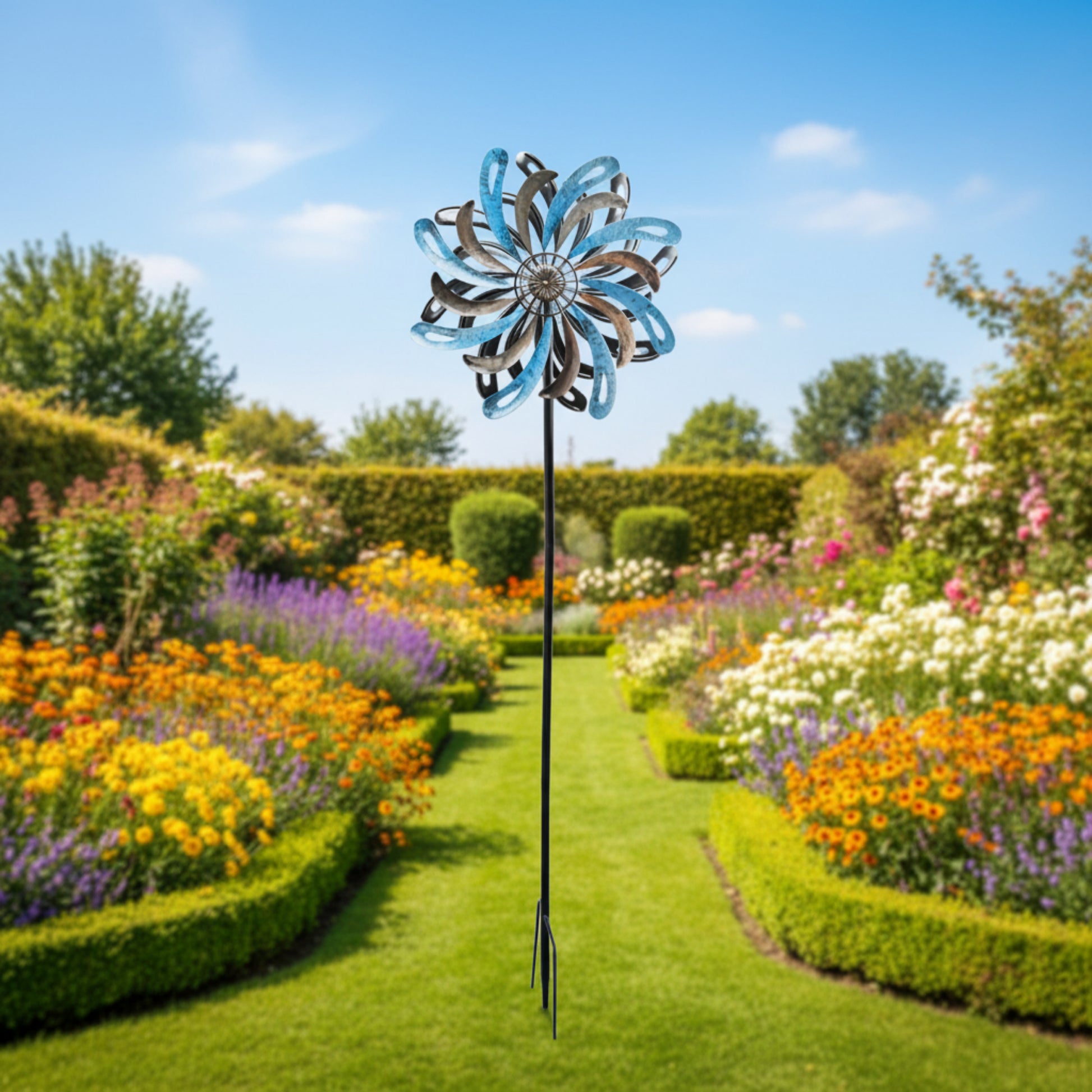 Small Vortex Wind Spinner Stake, 120cm, Three Colours, Blue Ocean