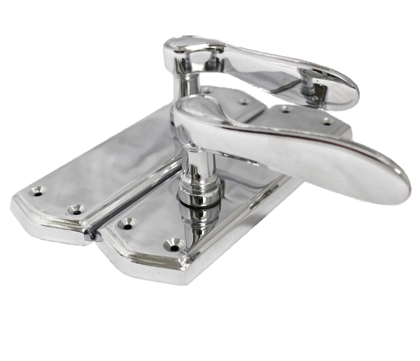 Door Handles CHROME Stellar Latch Set Shaped Backplate with Tubular Latch