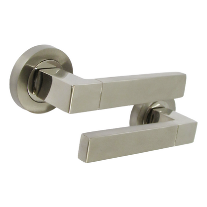 Cafri Line Door Handle Lock Key Set Modern Satin Nickel Lever on Rose Internal Escutcheon