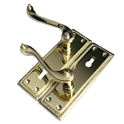 Door Handles Georgian Lever Lock Roped Edge - Brass 150mm x 50mm