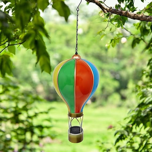 Rainbow Solar Hot Air Balloon – Outdoor Hanging LED Light for Garden, Patio & Porch Décor