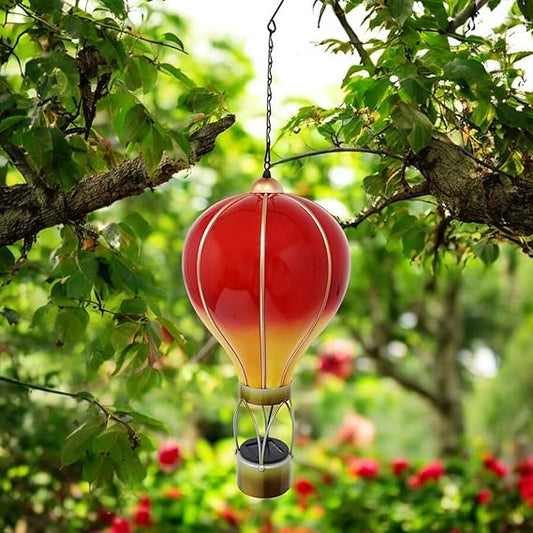 Flame Red Solar Hot Air Balloon – Outdoor Hanging LED Light for Garden, Patio & Porch Décor