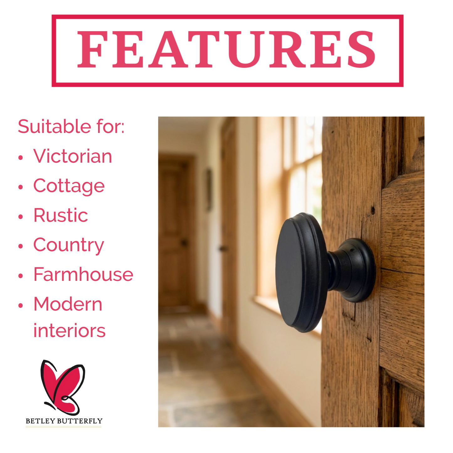 Black Wooden Mortice Door Knob Set, Oval Door Handles with Black Finish