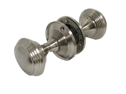 Boutons de porte Queen Anne à mortaise intérieure cannelée - Satin 64 mm