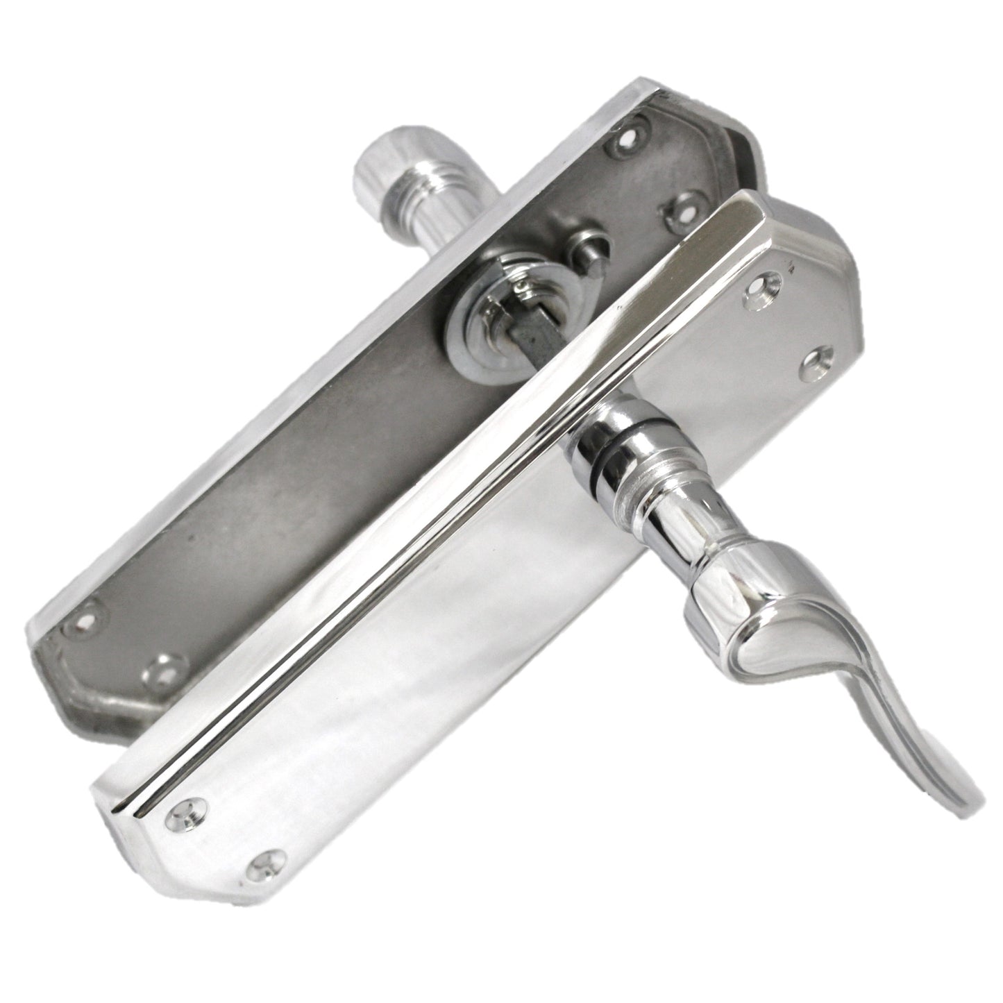 Door Handles CHROME Stellar Latch Set Shaped Backplate with Tubular Latch