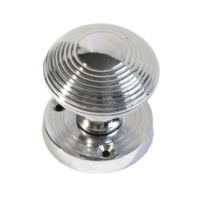 Boutons de porte ronds cannelés à mortaise - Serrure à clé chromée 56 mm