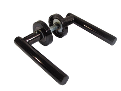 Door Handles T Bar Straight Lever on Rose Escutcheon & Lock - Black Nickel