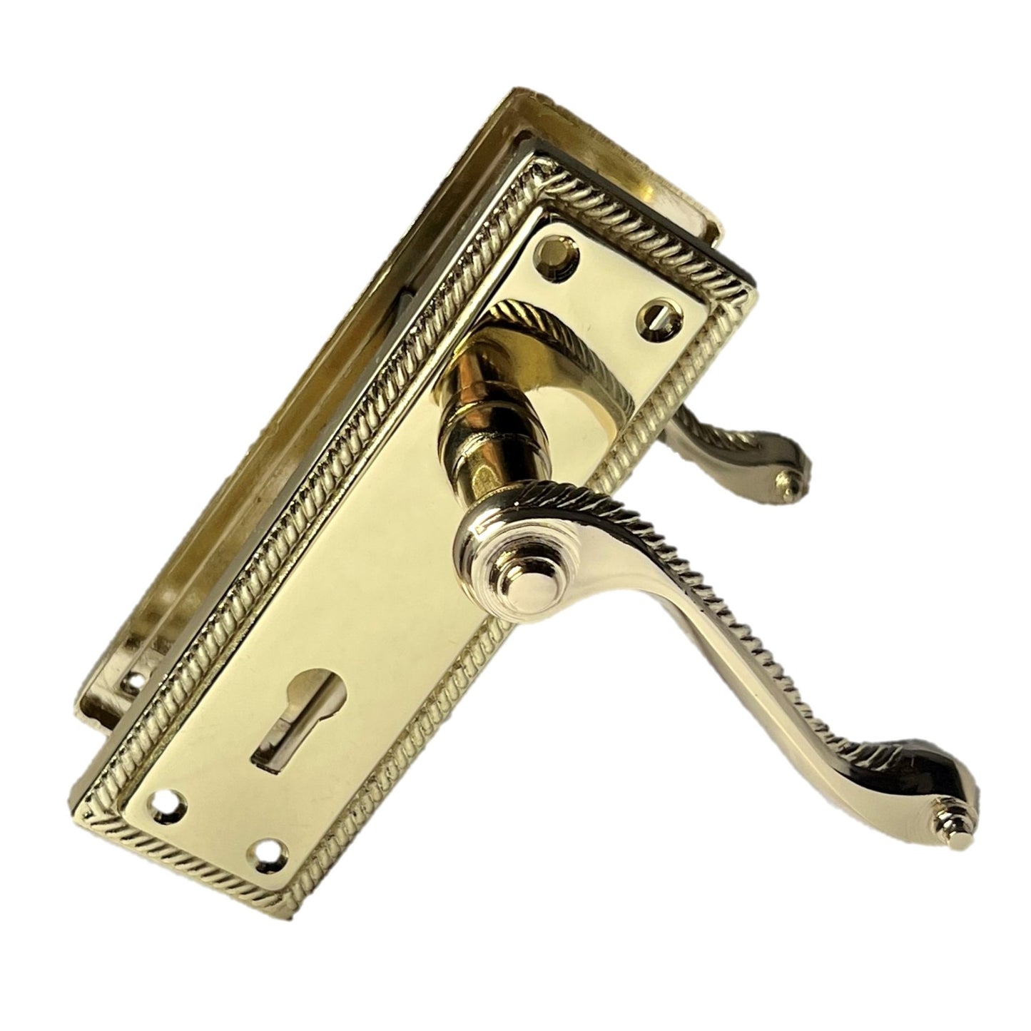 Door Handles Georgian Lever Lock Roped Edge - Brass 150mm x 50mm