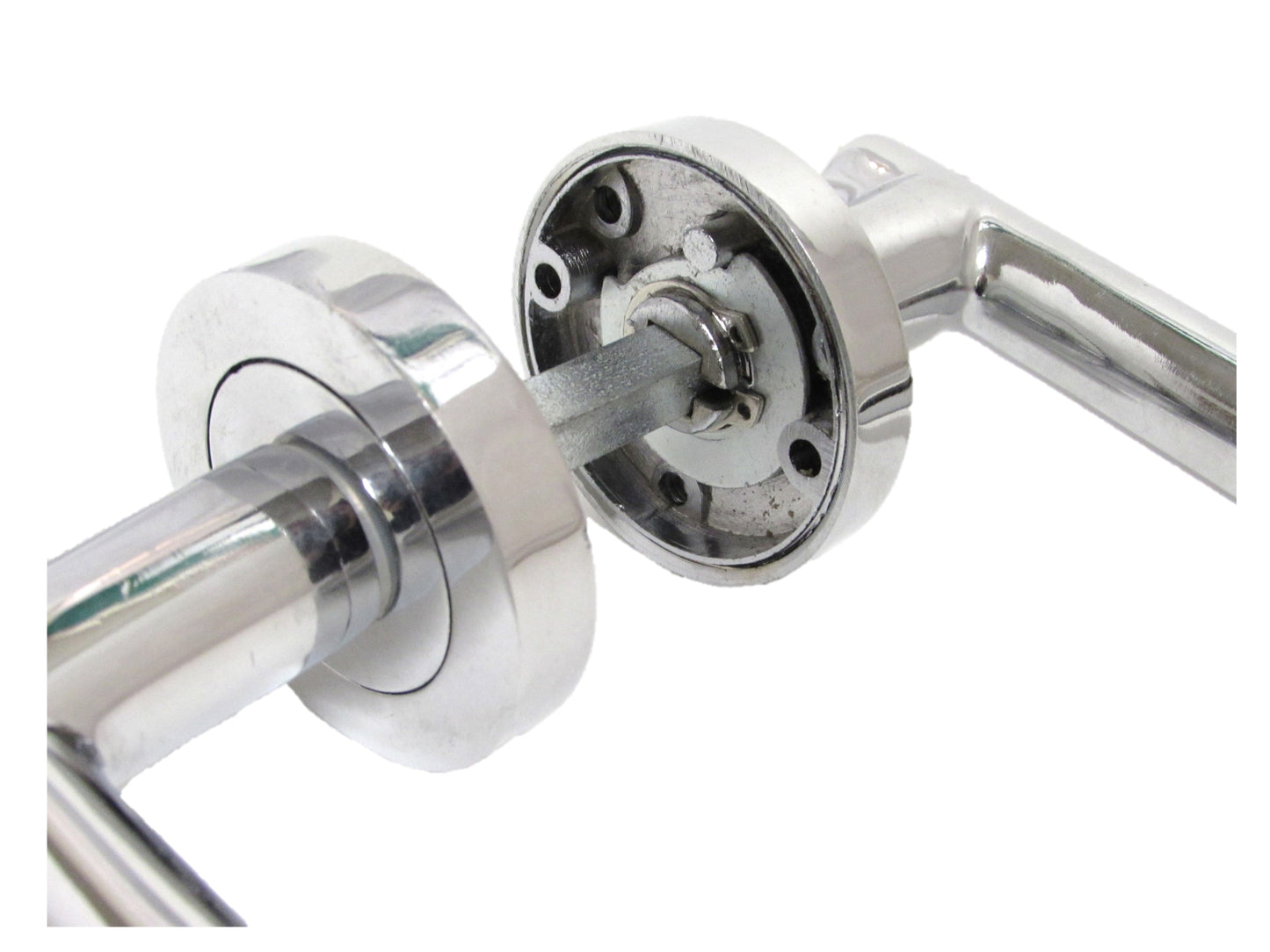 Chrome Straight Door Handles Lever Round Rose Silver Door Knobs