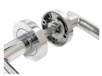 Chrome Straight Door Handles Lever Round Rose Silver Door Knobs