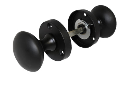 Door Knobs Round Victorian Mortice Knob Sprung - Matt Black Escutcheon Key Lock Pack 56mm